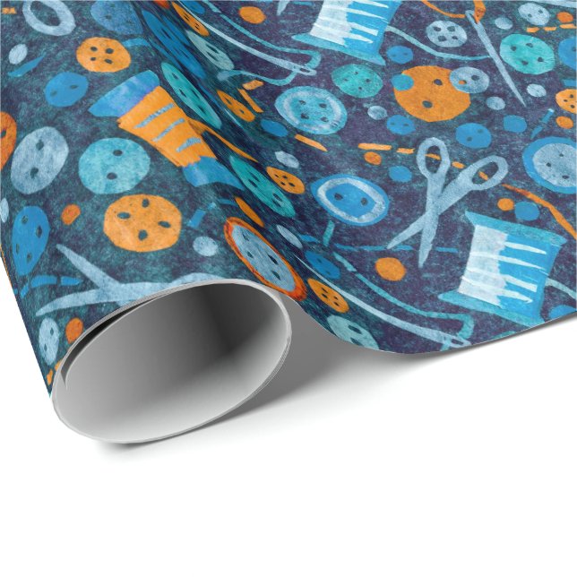 Hobby Sewing Craft Papper Collage Mönster Blue Presentpapper (Rullad Hörn)