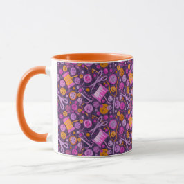 Hobby Sewing Crafter Collage Mönster Lila Mugg