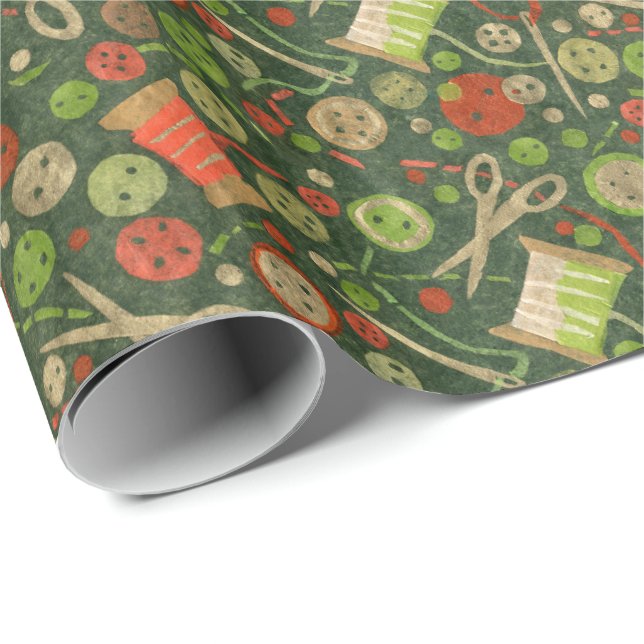 Hobby Sewing DIY Papper Collage Mönster Grönt Presentpapper (Rullad Hörn)