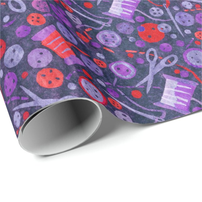 Hobby Sewing Papper Collage Mönster Blue Red Presentpapper (Rullad Hörn)