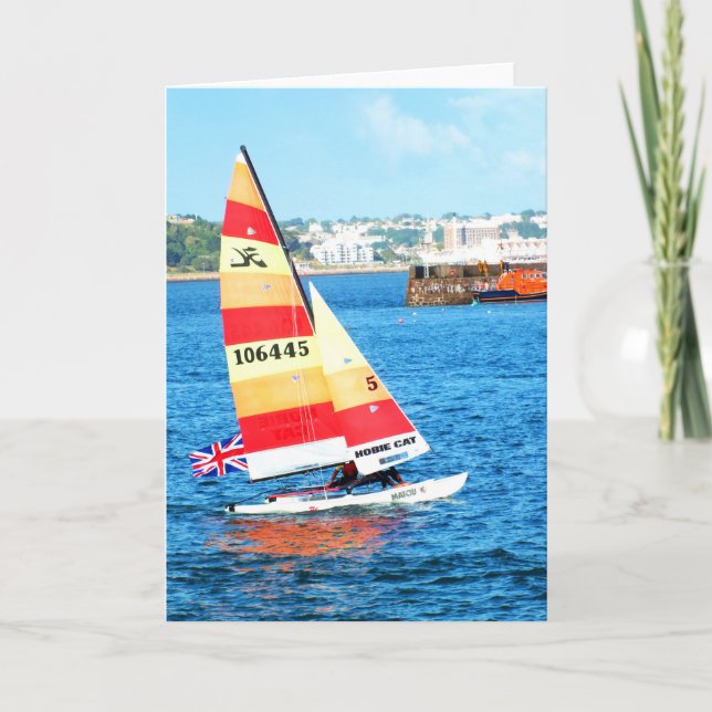 Hobie segelbåt på Jersey Helgkort (Framsida)