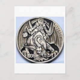 Hobo-nickel 1936 Buffalo-nickel-mynt. Vykort