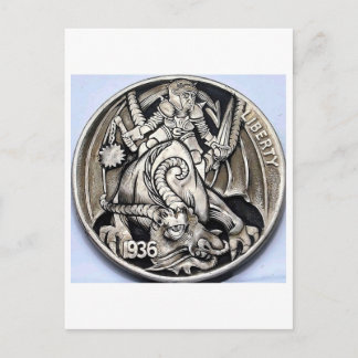 Hobo-nickel 1936 Buffalo-nickel-mynt. Vykort