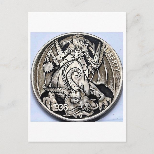 Hobo-nickel 1936 Buffalo-nickel-mynt. Vykort (Framsida)
