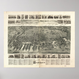Hoboken New jersey 1903 Antique Panoramic Karta Poster
