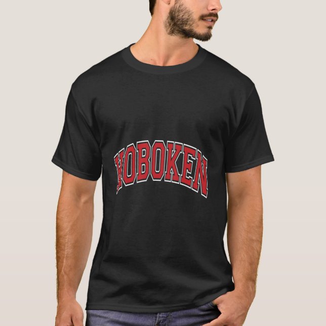 Hoboken New jersey Nj Varsity Stil Red Text T Shirt (Framsida)