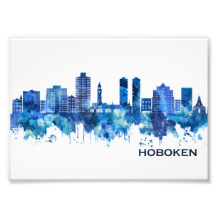 Hoboken New jersey Skyline Blue Fototryck