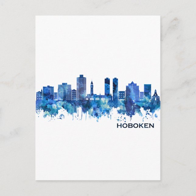 Hoboken New jersey Skyline Blue Inbjudan Vykort (Framsida)