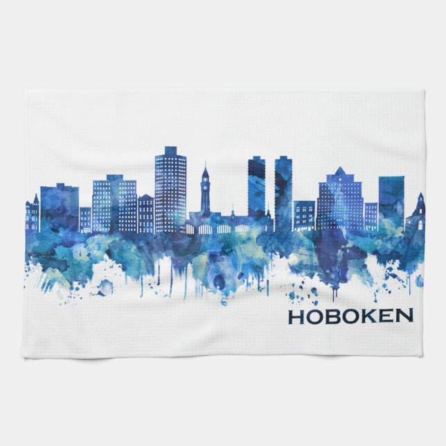 Hoboken New jersey Skyline Blue Kökshandduk (Horisontell)
