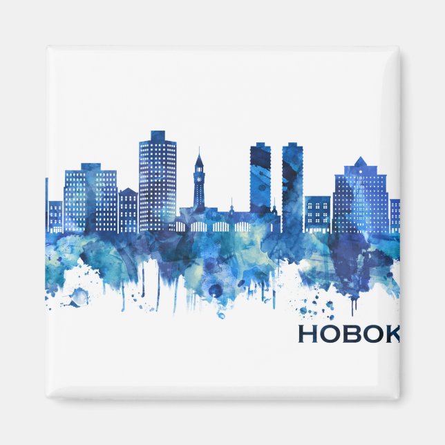 Hoboken New jersey Skyline Blue Magnet (Framsidan)