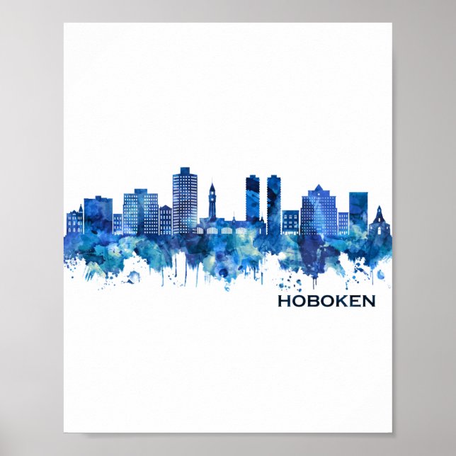 Hoboken New jersey Skyline Blue Poster (Framsidan)