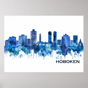Hoboken New jersey Skyline Blue Poster
