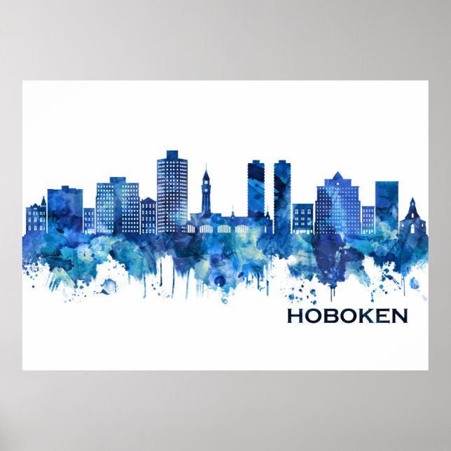 Hoboken New jersey Skyline Blue Poster (Framsidan)