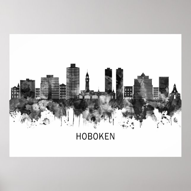 Hoboken New jersey Skyline BW Poster (Framsidan)