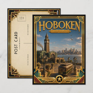 Hoboken New Jersey Vintage Art Deco Guldåldern Vykort