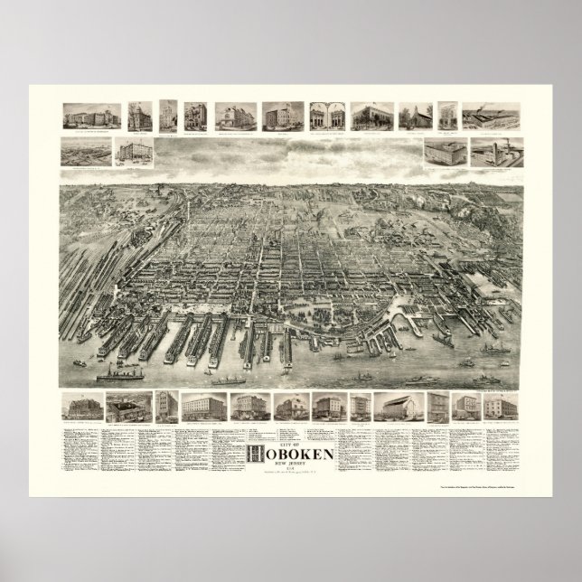 Hoboken, NJ Panoramic Karta - 1904 Poster (Framsidan)