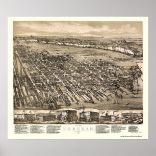Hoboken panorama- karta för NJ - 1881 Poster