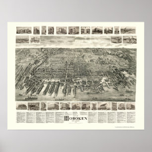 Hoboken panorama- karta för NJ - 1904 Poster