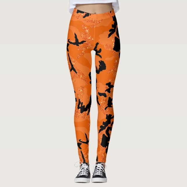HOC Orange Glitter Halloween Edition Camo Leggings (Framsida)