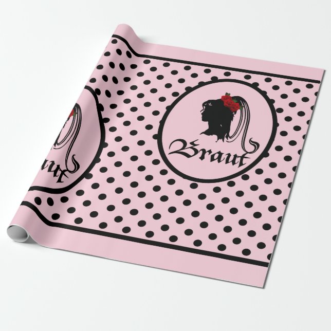 Hochzeit Braut Text Frau Kopf rosa Punkte Presentpapper (Utrullad)