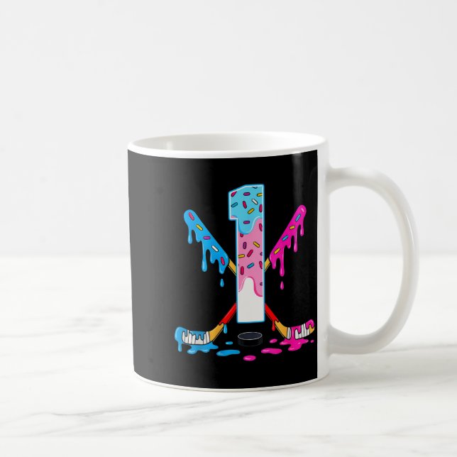 Hockey 1 Years Old Ice Cream Drip 1st Birthday Kid Kaffemugg (Höger)