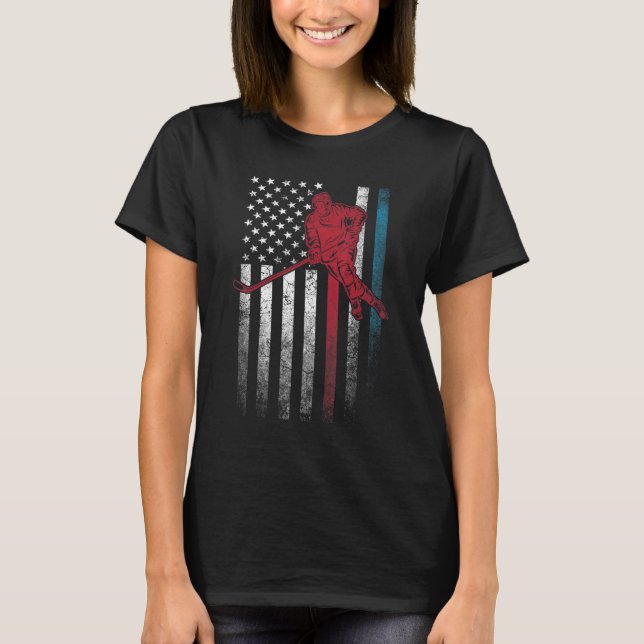 Hockey 4:e juli gav amerikanska Flagga Usa Stick M T Shirt (Framsida)