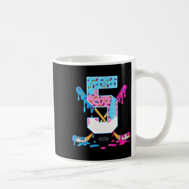 Hockey 5 Years Old Ice Cream Drip 5th Birthday Kid Kaffemugg (Höger)