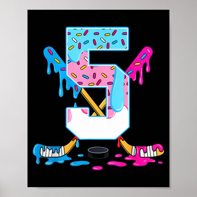 Hockey 5 Years Old Ice Cream Drip 5th Birthday Kid Poster (Framsidan)