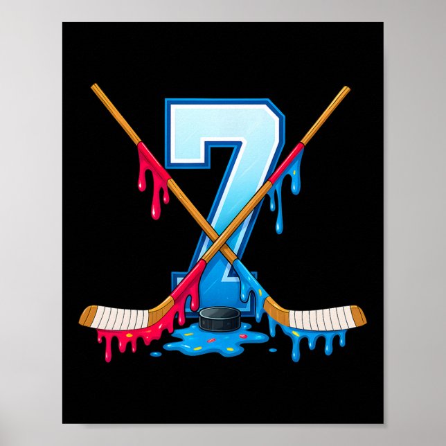 Hockey 7-årig glassdropp ungdom 7-års födelsedag poster (Framsidan)