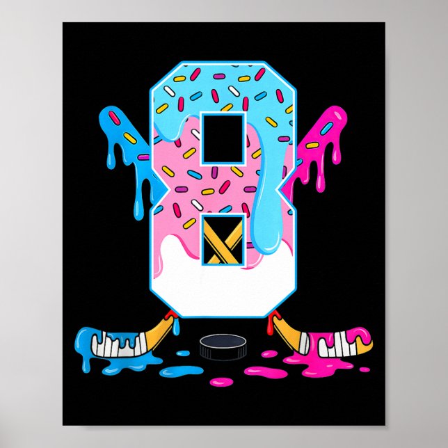 Hockey 8 Years Old Ice Cream Drip 8th Birthday Kid Poster (Framsidan)
