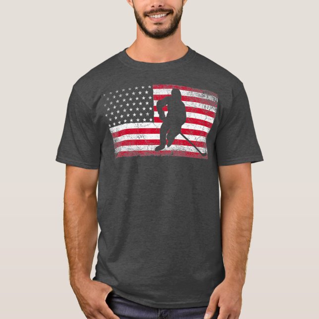 Hockey American Flagga 4:e juli Patriotic USA T Shirt (Framsida)