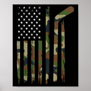 Hockey American Flagga Camo US Patriotic Hockey Pl Poster