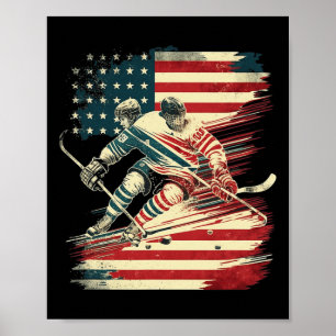 Hockey American Flagga Patriotic USA Poster