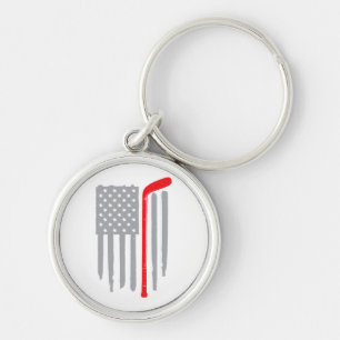 Hockey American flagga Rund Silverfärgad Nyckelring