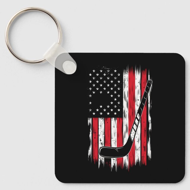 Hockey American Flagga Sports Retro Vintage Nyckelring (Framsida)