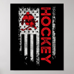 Hockey American Flagga USA Patriotic hockey Player Poster
