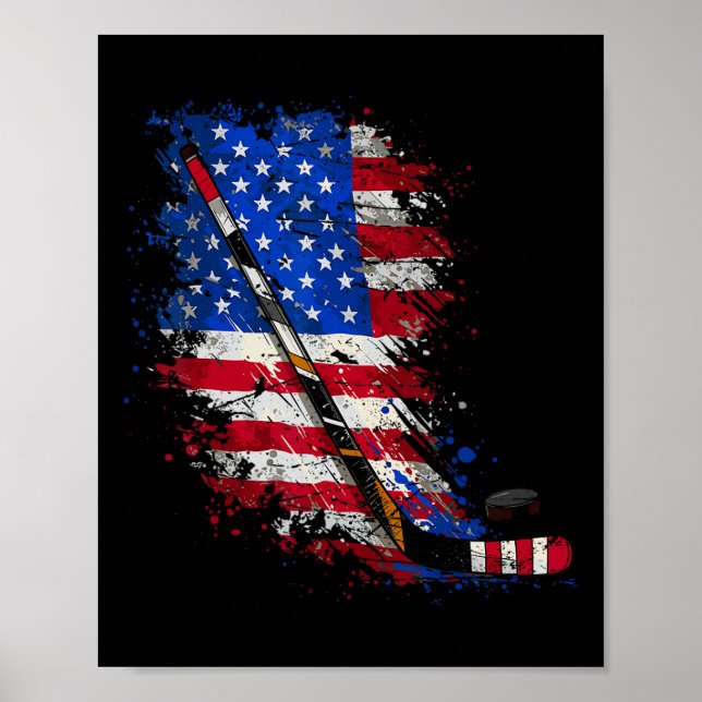 Hockey amerikansk flagga 4 juli  poster (Framsidan)