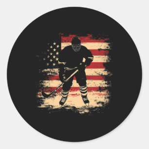 Hockey amerikansk flagga slitna vintage Usa Runt Klistermärke
