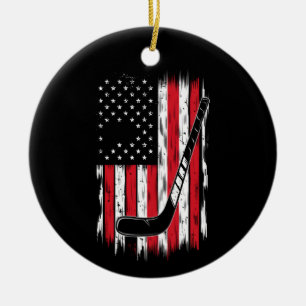 Hockey amerikansk flagga sport retro vintage julgransprydnad keramik