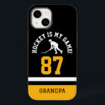 Hockey är mitt spel | Idrottslag Jersey-Inspired<br><div class="desc">Iphone case-Mate är ett fantastisk sätt att visa kärlek på hockey och stödja ditt favoritidrottslag! Den har en unik design med en svart och gult bakgrund, vit text i ett sportsligt teckensnitt och en silhuett av en hockeyspelare. Dessutom kan du anpassa det med ditt eget personliga meddelande och skapar det...</div>