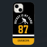 Hockey är mitt spel | Idrottslag Jersey-Inspired<br><div class="desc">Iphone case-Mate är ett fantastisk sätt att visa kärlek på hockey och stödja ditt favoritidrottslag! Den har en unik design med en svart och gult bakgrund, vit text i ett sportsligt teckensnitt och en silhuett av en hockeyspelare. Dessutom kan du anpassa det med ditt eget personliga meddelande och skapar det...</div>