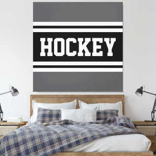 HOCKEY Atletisk Grå Svart Vit Racingränder Canvastryck