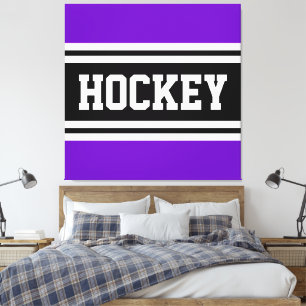 HOCKEY Atletisk Lila Svart Vit Racingränder Canvastryck
