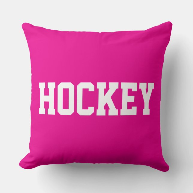HOCKEY Atletisk vit text på fet ljusrosa Kudde (Framsida)