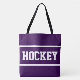 HOCKEY Atletisk Vit Textränder På Djup Lila Tygkasse