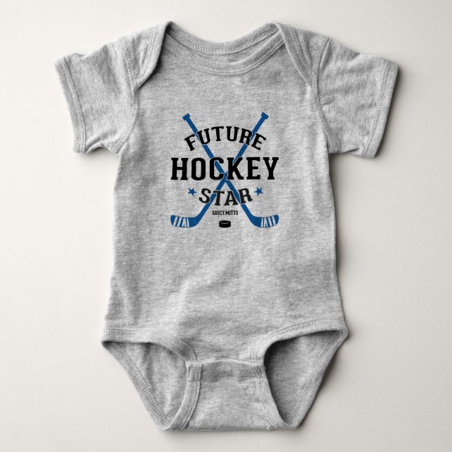 Hockey Baby Future Hockey Star Blue Sticks Puck T Shirt (Framsida)