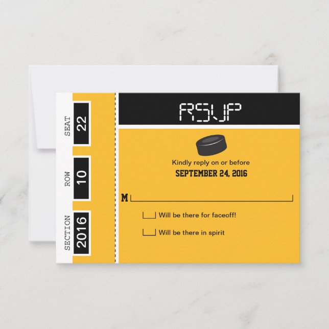 Hockey Biljett Bröllop OSA Kort (Framsida)