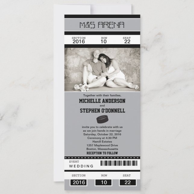 Hockey Biljett bröllopsinbjudan Inbjudningar (Framsida)
