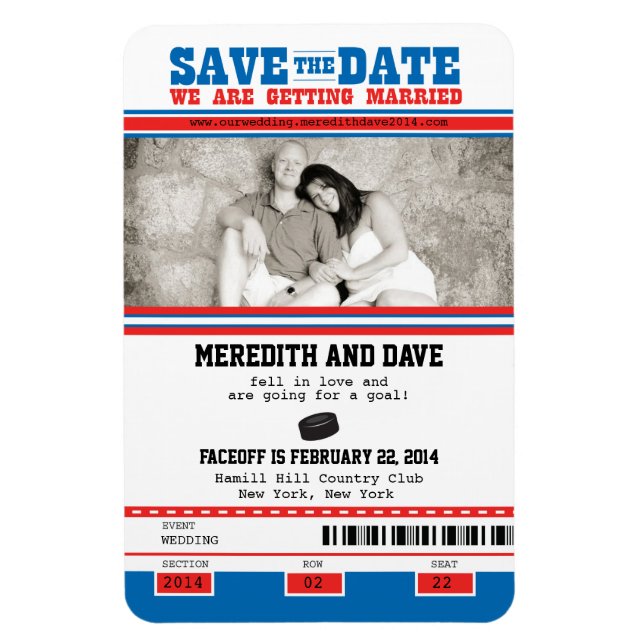 Hockey Biljett Photo Save Date Magnet (Vertikal)