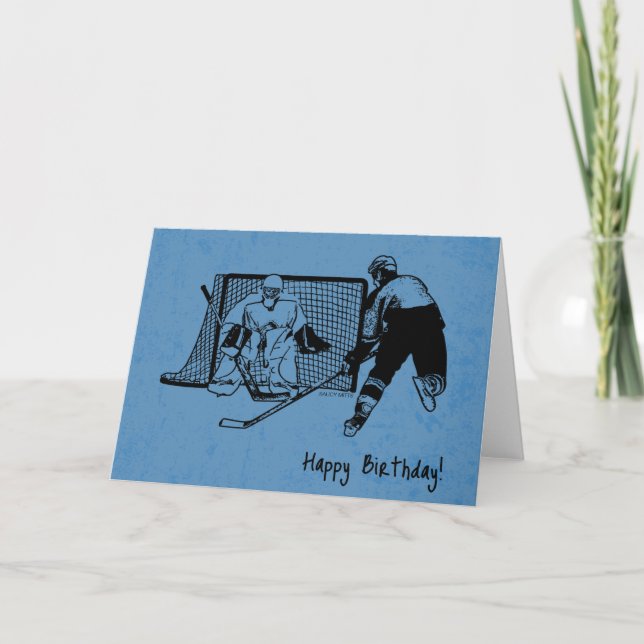 Hockey Birthday Card Bläck Sketch på Blue Kort (Framsida)